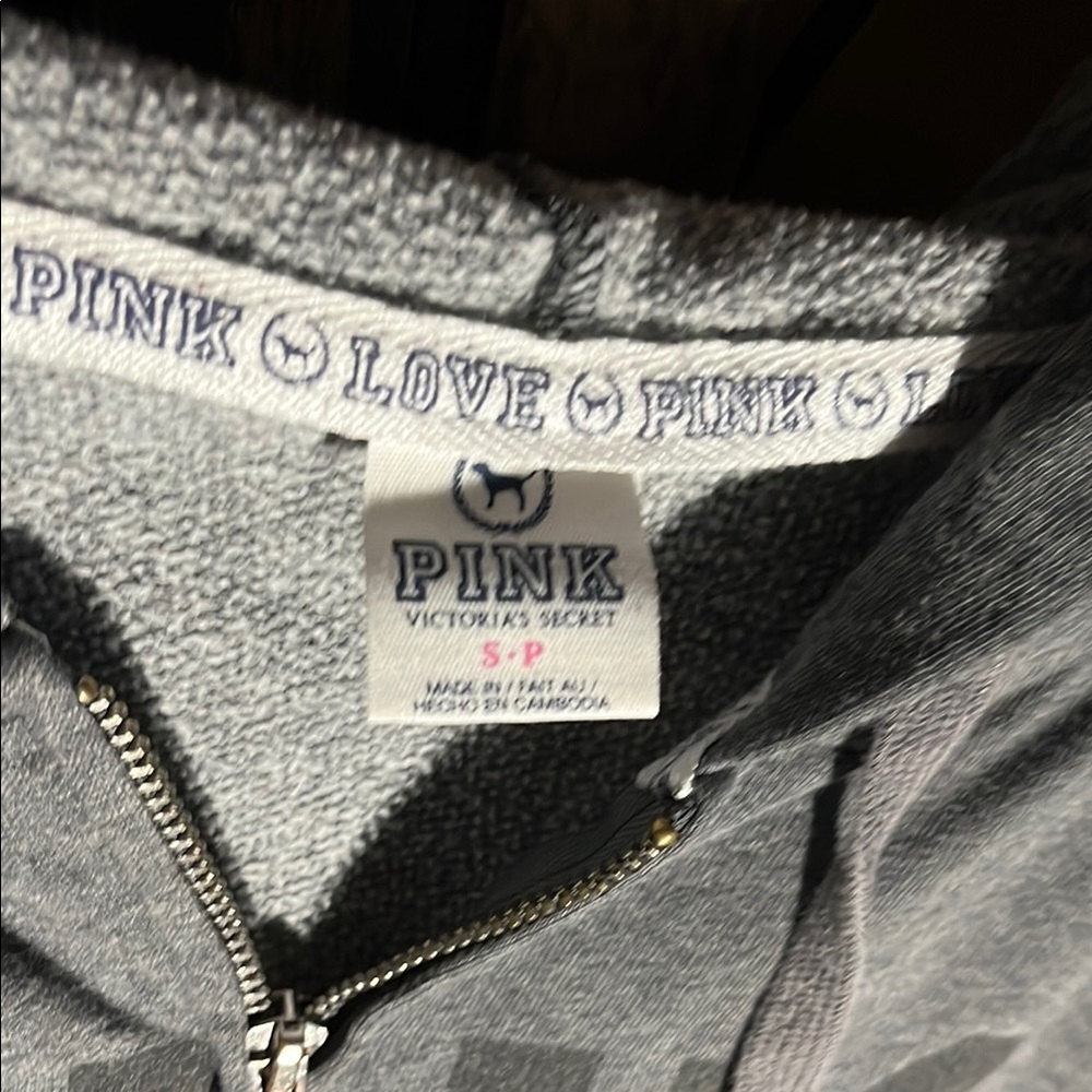 Victoria’s Secret Gray Zip-Up Hoodie w/PINK Logo on front, multicolor 86 on back - Picture 2 of 7